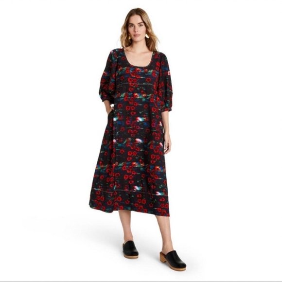 Rachel Comey Womens Dress 4 Midi Kodak Red Floral Print Volume Sleeve Target New - Picture 16 of 16